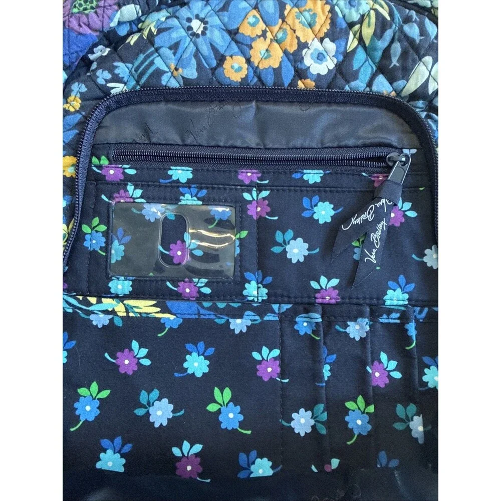 VERA BRADLEY Midnight Blues Backpack Book Bag Computer Floral Black Blue